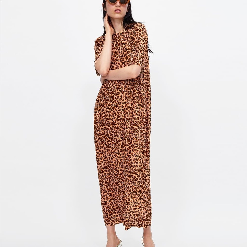 Zara Pleated Animal Print Maxi Dress